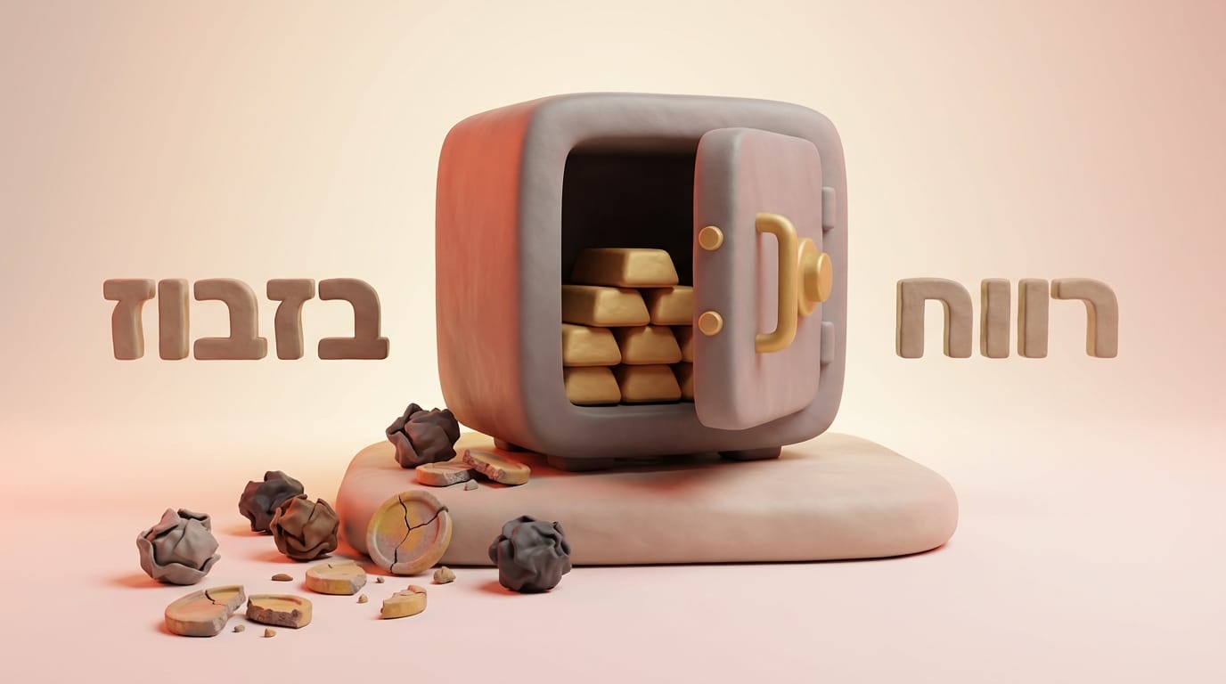 כספת חימר מסודרת מול ערימת פסולת המייצגת תשדירים רווחיים מול בזבוז
