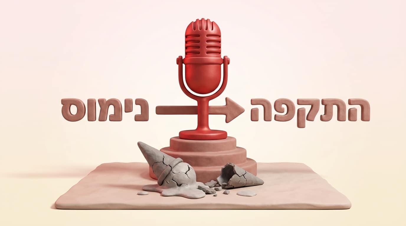 מיקרופון אדום חזק מול גלידה נמסה המייצג מעבר מנימוס לתשדירים התקפיים