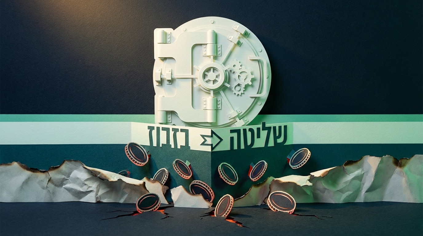 דלת כספת מנייר גזור המייצגת שליטה מול מטבעות נופלים המייצגים בזבוז, בנושא תמחור ורווחיות