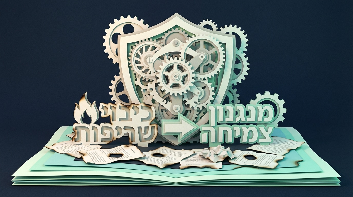 מיצג נייר תלת מימדי המציג מנגנון גלגלי שיניים מסודר המגן על נכסים, כחלק מתהליך תכנון פרישה חכם