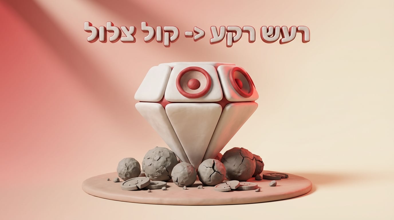 רמקול יהלום מלוטש מחימר עולה מתוך רעש של כדורים שבורים, המייצג תשדירים איכותיים