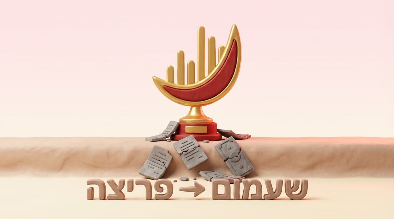 פסל פלסטלינה של גל קול מנצח ומוזהב הבוקע מתוך ערימה של דפים אפורים ומפוררים, המייצג הצלחה בתשדירים