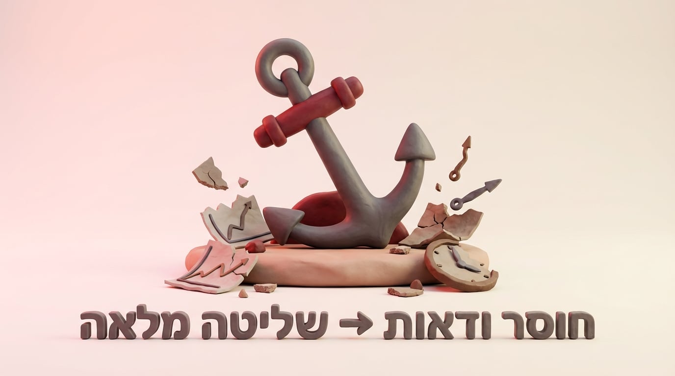 עוגן יציב מפלסטלינה המייצג פרסום בטלוויזיה בשיטת פיקס פרייס לעומת שברי גרפים המייצגים חוסר ודאות