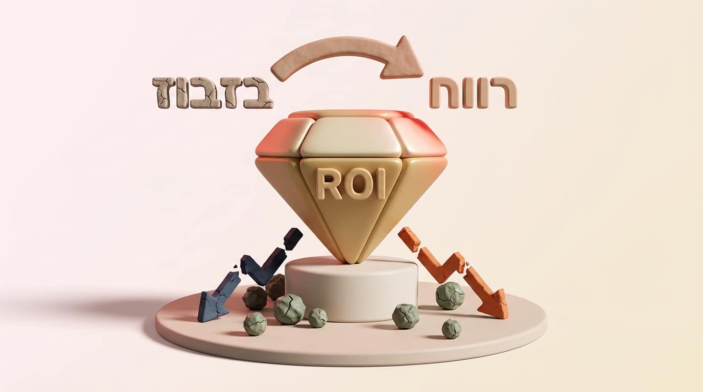 מודל תלת מימד של יהלום רווח נקי מוקף בשברי כסף מבוזבז, המייצג אופטימיזציה של תשדירים