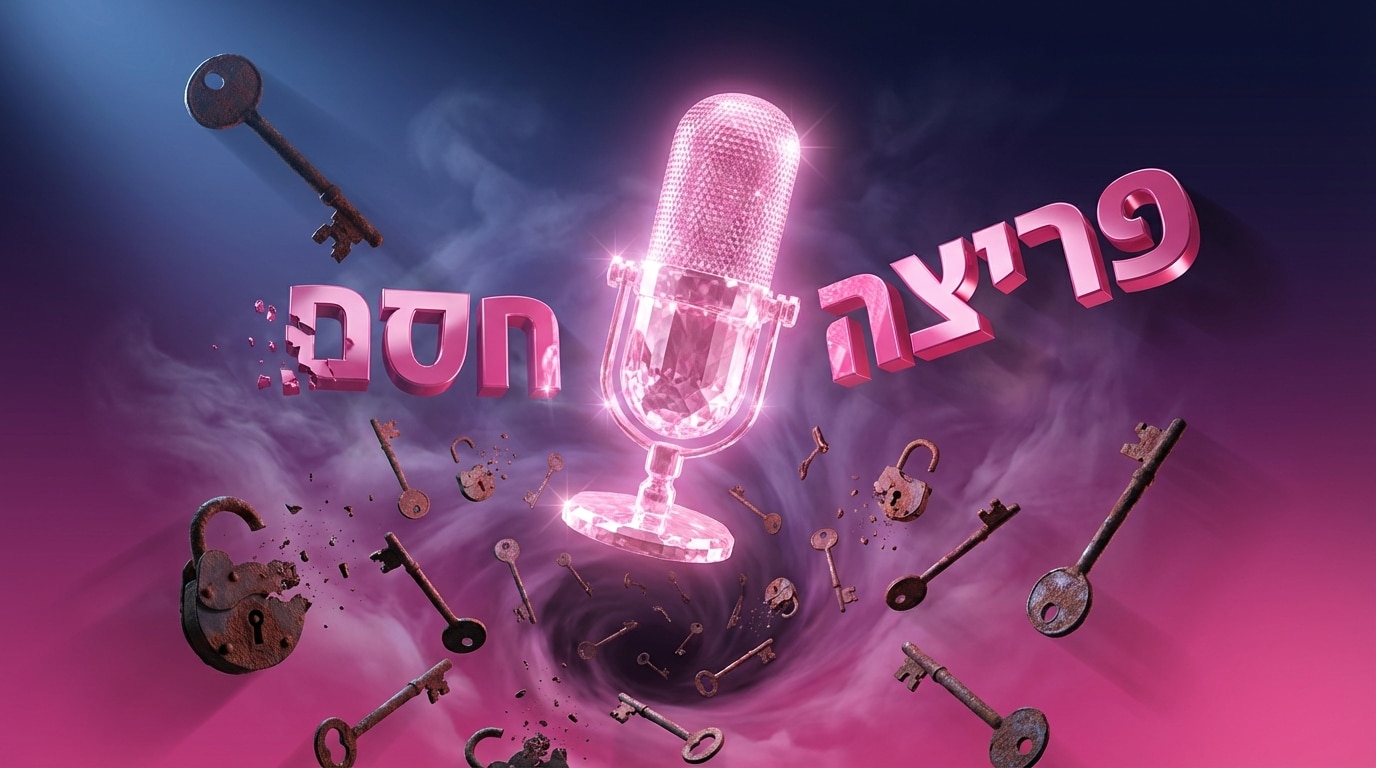 מיקרופון יהלום מרחף מעל מנעולים שבורים המייצג קריירה בתקשורת