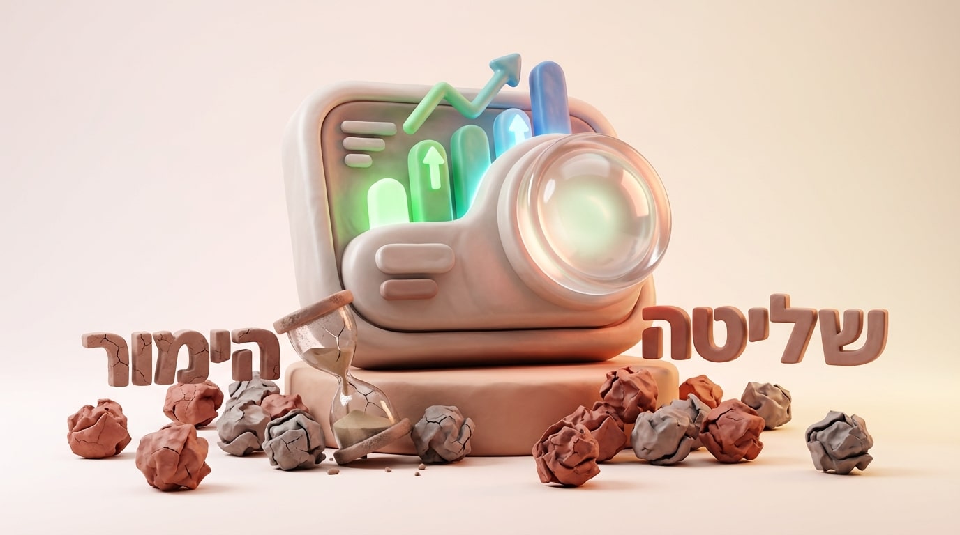 תמונה ראשית תשדירים: לוח בקרה דיגיטלי מפלסטלינה (פתרון) מעל שעון חול שבור (בעיה)