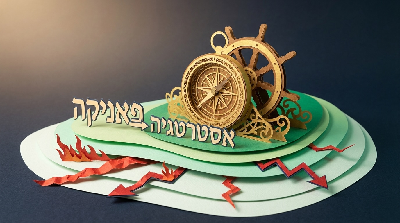 אמנות נייר המציגה מעבר מפאניקה לאסטרטגיה בתחום תכנון פרישה עם מצפן והגה ספינה