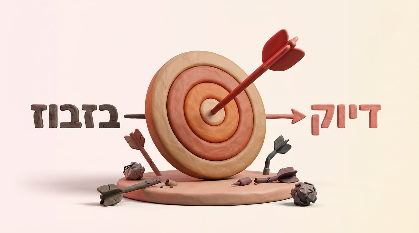 מטרה עם חץ במרכז לעומת חצים שבורים המייצגת תשדירים מדויקים