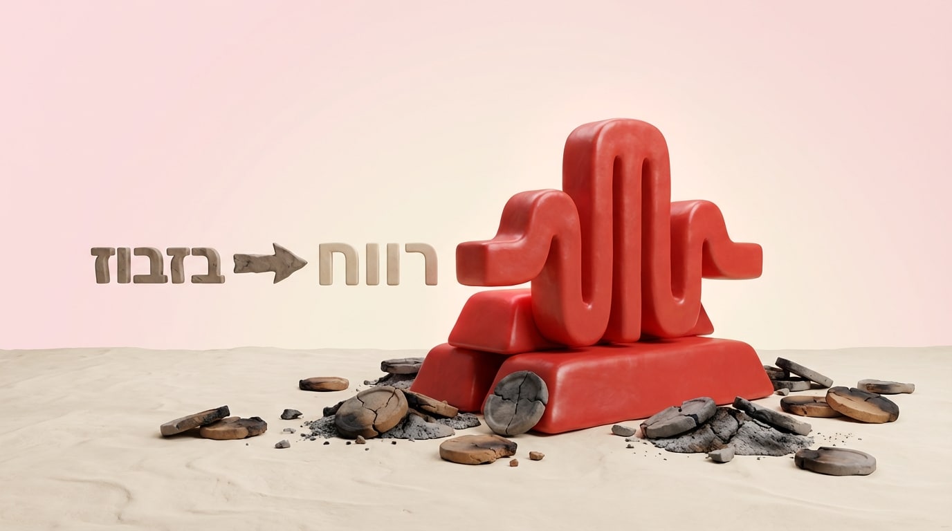 המחשה ויזואלית של מעבר מבזבוז לרווח באמצעות מטילי זהב בצורת גלי רדיו המייצגים תשדירים
