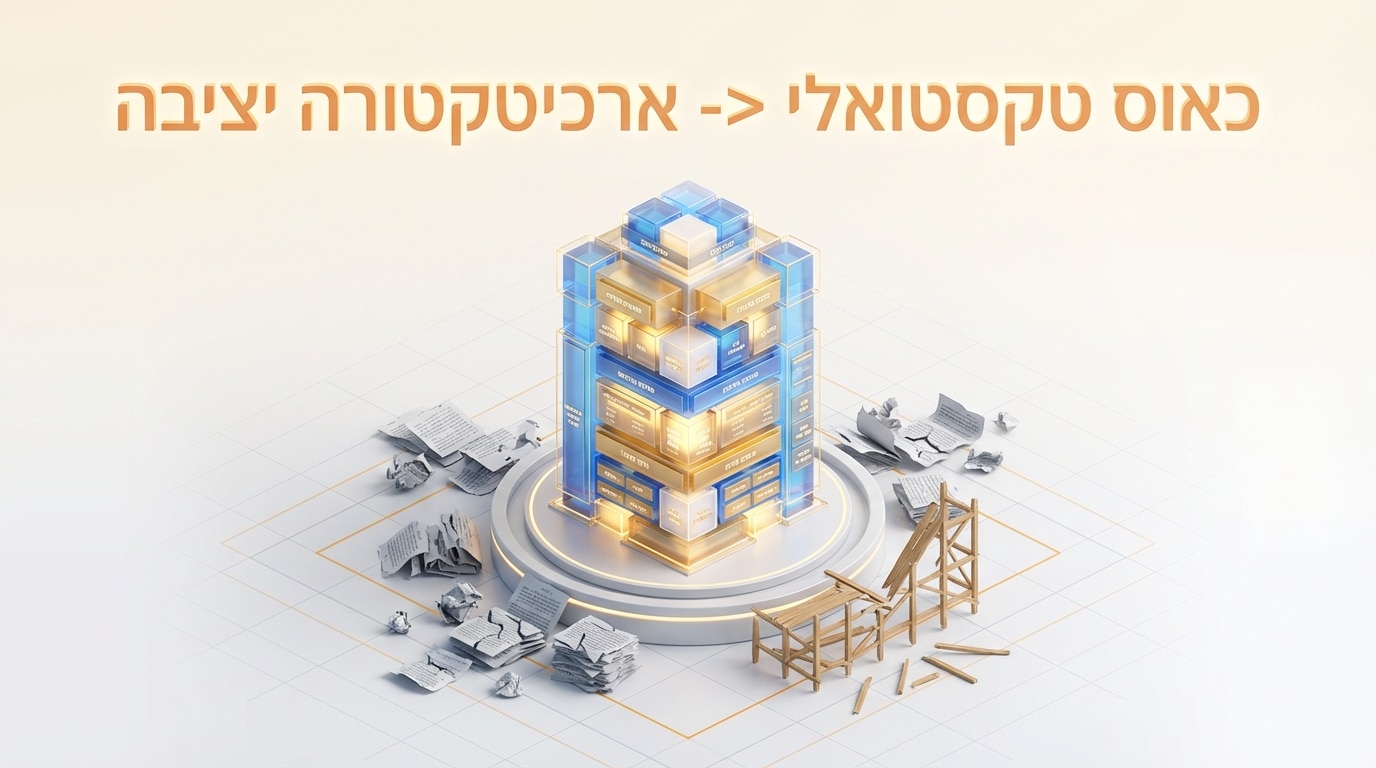 אילוסטרציה של מבנה מאמר SEO יציב ומודרני מול הריסות של טקסט לא מאורגן