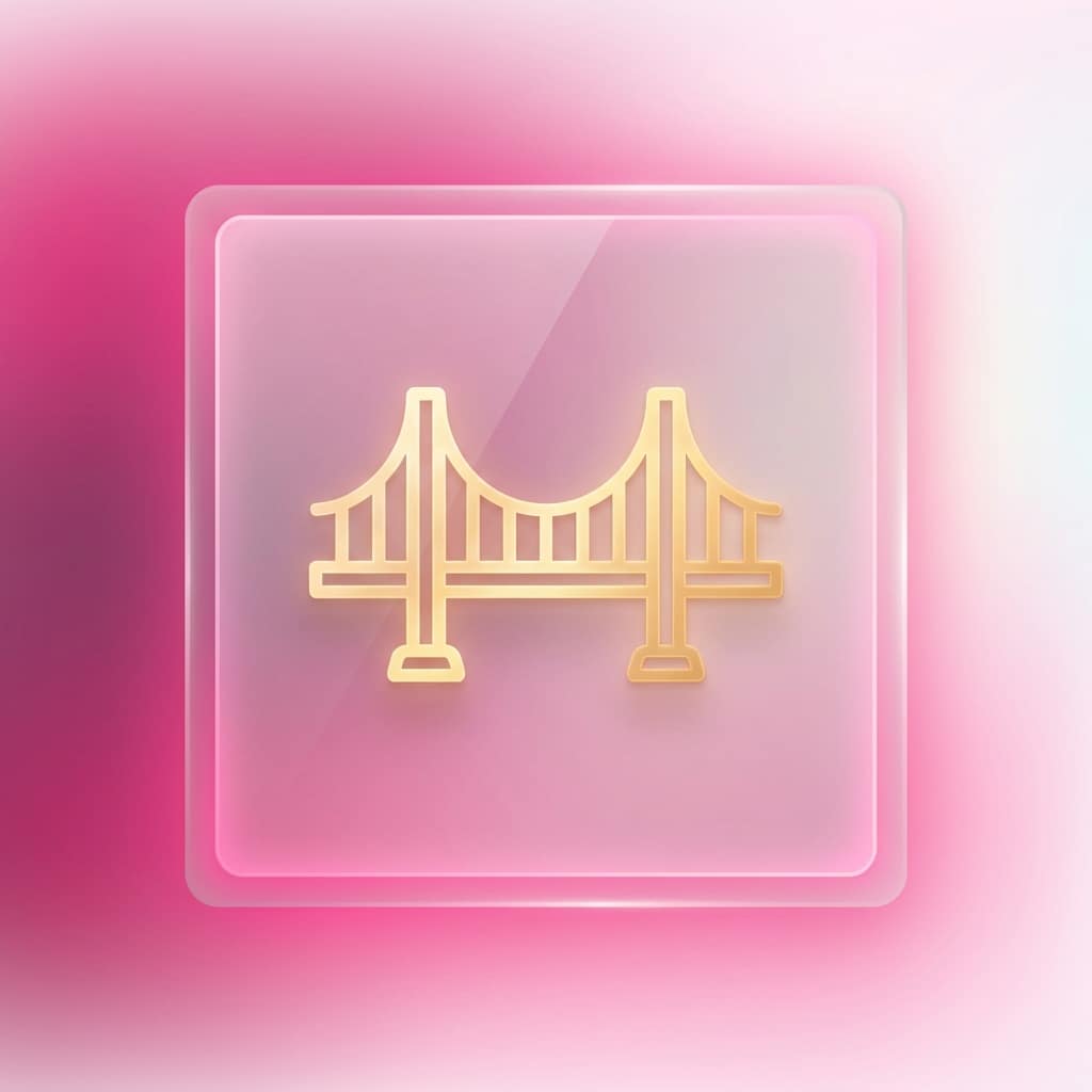 אייקון תלת מימדי של גשר זהב על רקע זכוכית חלבית המייצג ביטחון כלכלי