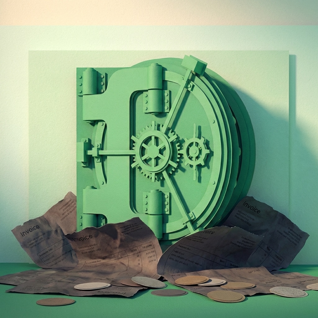 אייקון תלת מימד מנייר של כספת ירוקה מוגנת