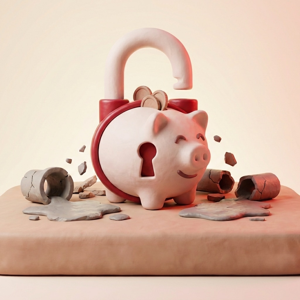 אייקון תלת-ממד של מנעול בצורת קופת חיסכון עשוי חימר, המייצג חיסכון וניהול תשדירים