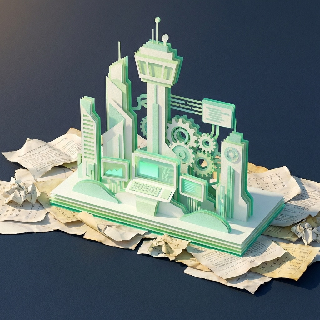 אייקון נייר תלת-ממדי של מגדל פיקוח עסקי