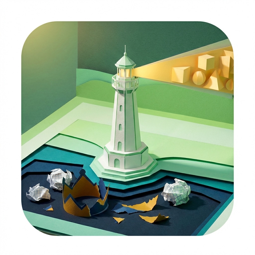 אייקון נייר תלת מימדי של מגדלור יציב ומעוצב המייצג תכנון פרישה נכון