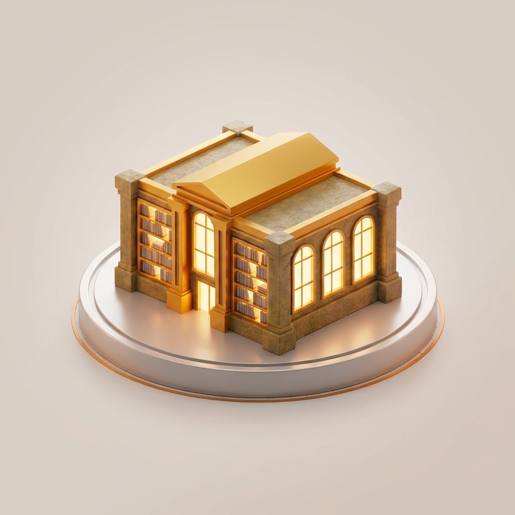 אייקון מבנה ספריה מוזהב המייצג נכס דיגיטלי יציב