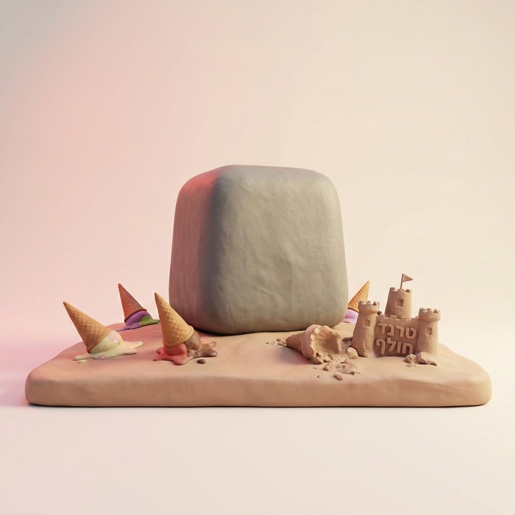 אייקון תלת מימד של בלוק בטון יציב עם דגל אדום