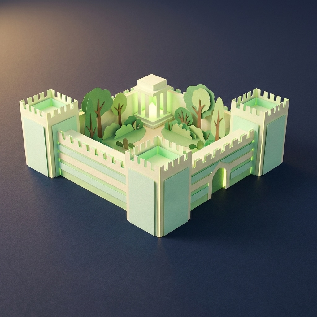 אייקון תלת מימדי של מבצר נייר המייצג ביטחון בניהול פיננסי