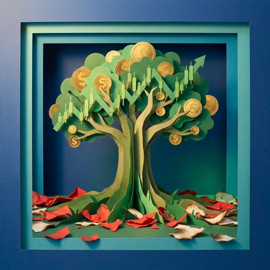 אייקון עץ כסף מנייר המסמל צמיחה