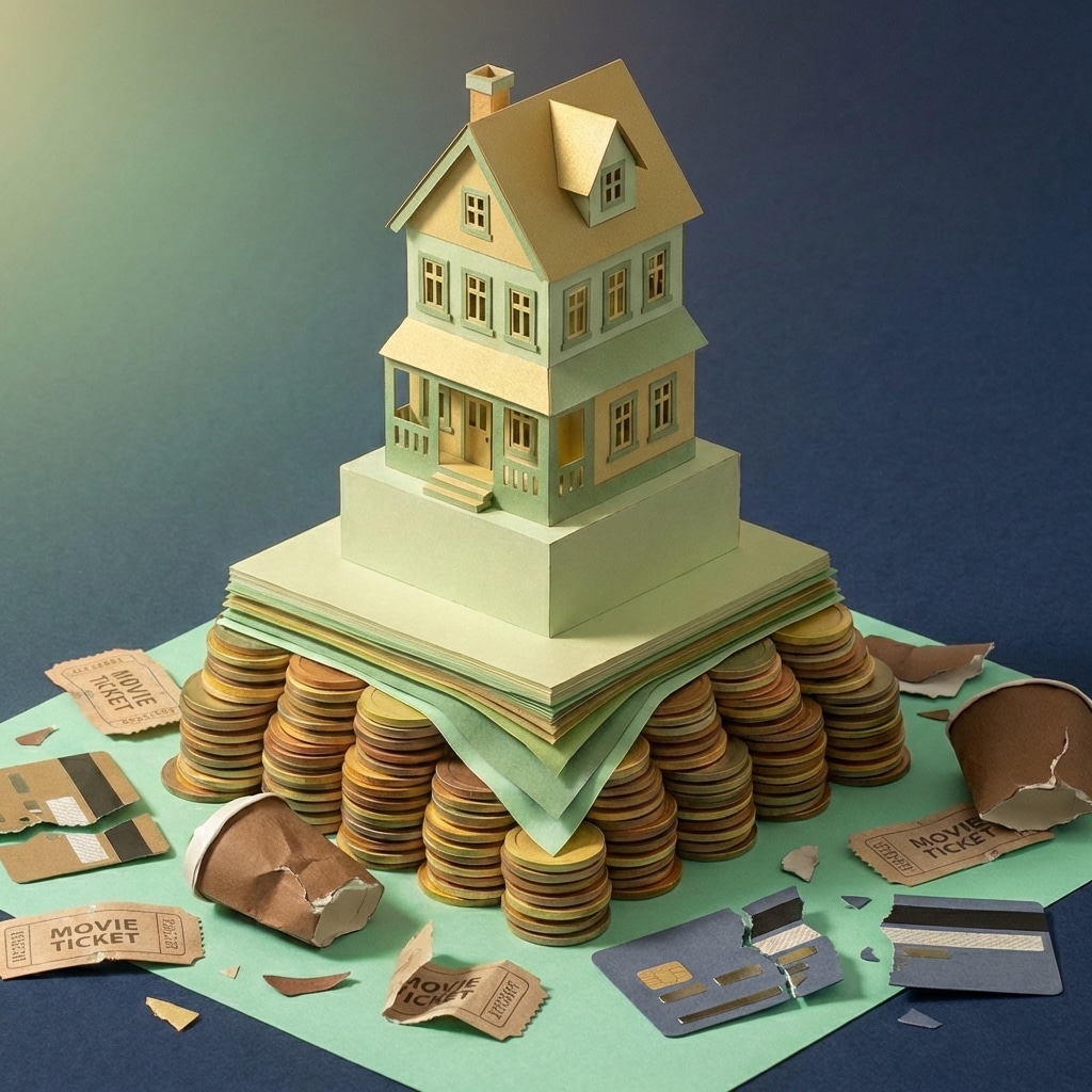 אייקון תלת מימד של בית מנייר על ערימת מטבעות