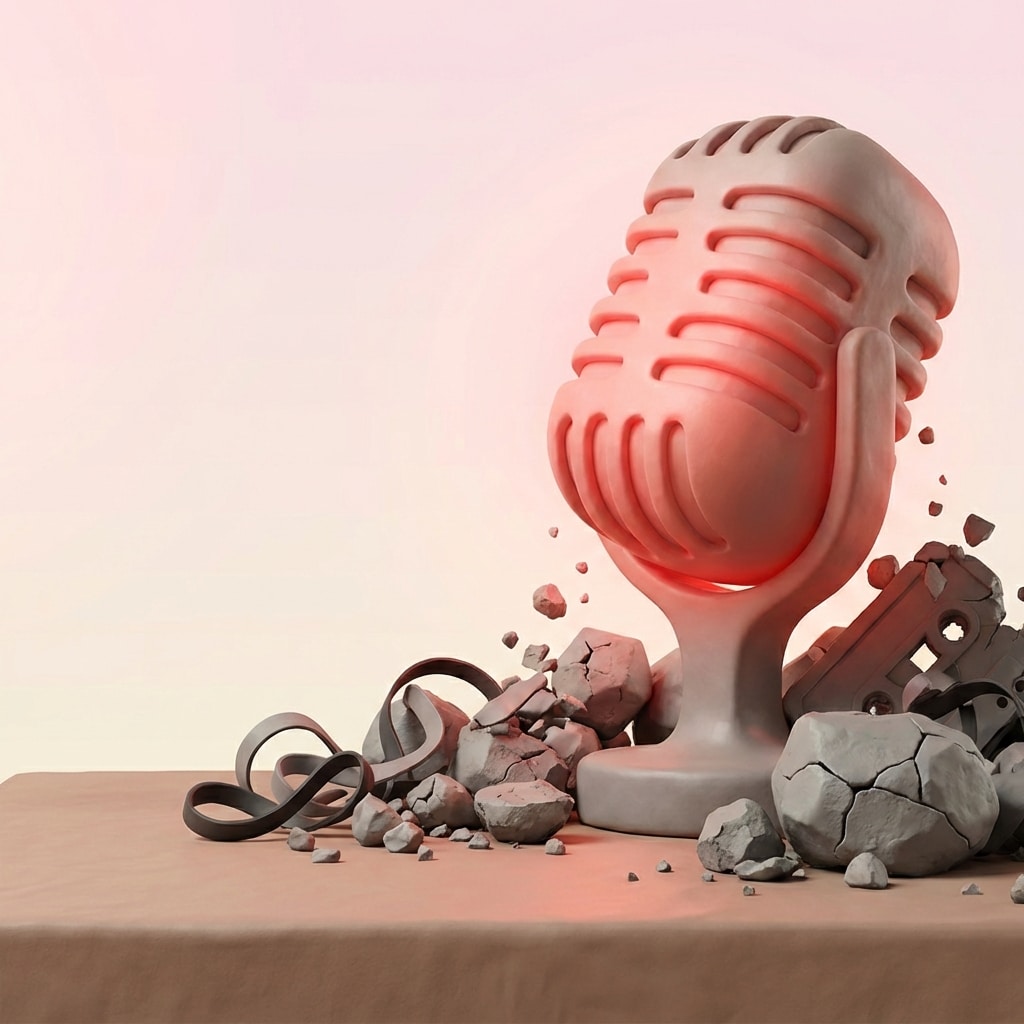 אייקון מיקרופון-יהלום מלוטש בסגנון פלסטלינה תלת-מימדית על רקע נקי