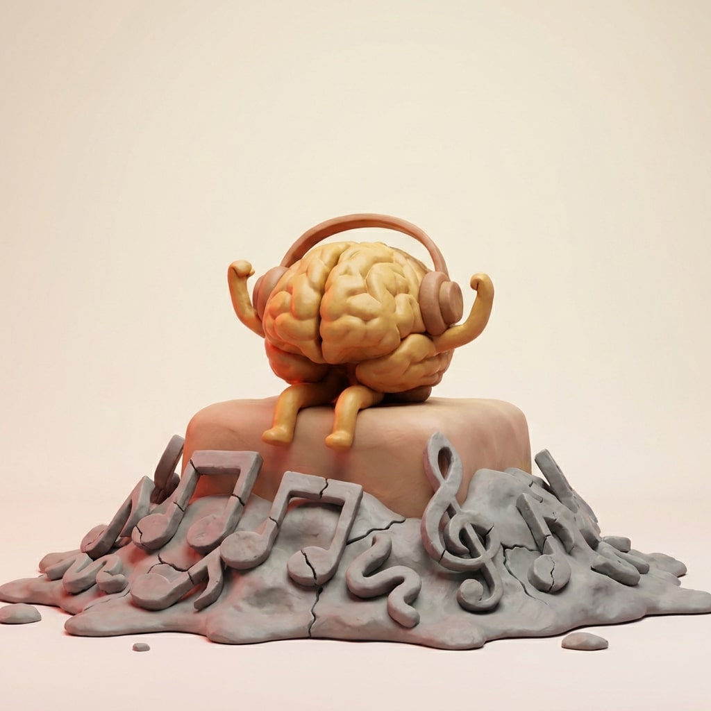 אייקון פלסטלינה של מוח עם אוזניות המייצג ג'ינגל עסקי