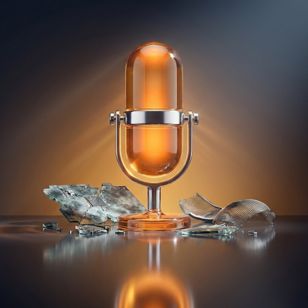 אייקון מיקרופון זכוכית וזהב המייצג רדיו אנושי