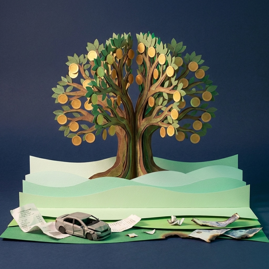 אייקון של עץ כסף עשוי מנייר המייצג צמיחה כלכלית