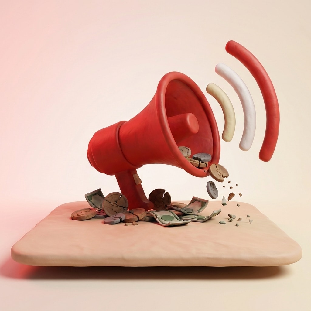 אייקון מגפון אדום מחימר בתלת מימד על רקע נקי