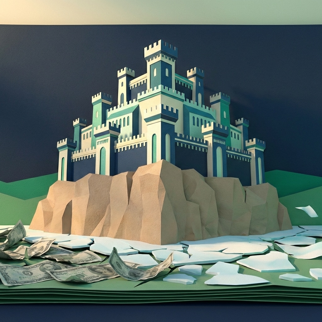 אייקון של מבצר נייר יציב המסמל ביטחון כלכלי.