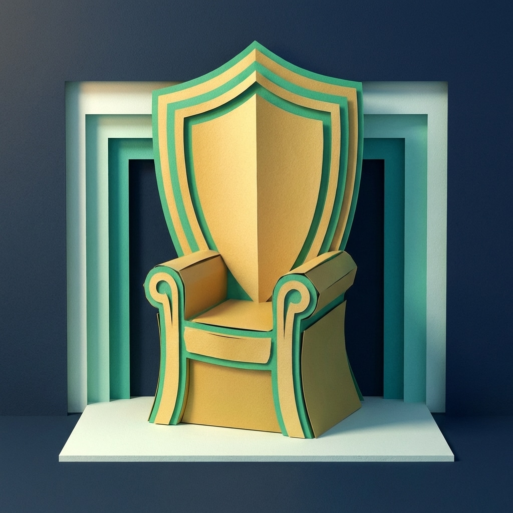 אייקון תלת מימד של מגן וכסא מנייר המייצג ביטחון בתכנון פרישה