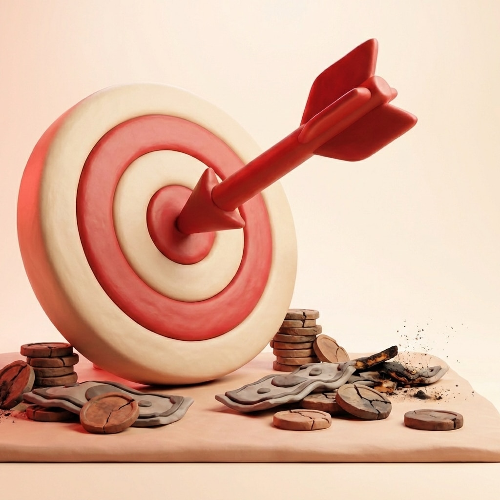 אייקון מטרה מחימר תלת מימדי עם חץ אדום במרכז