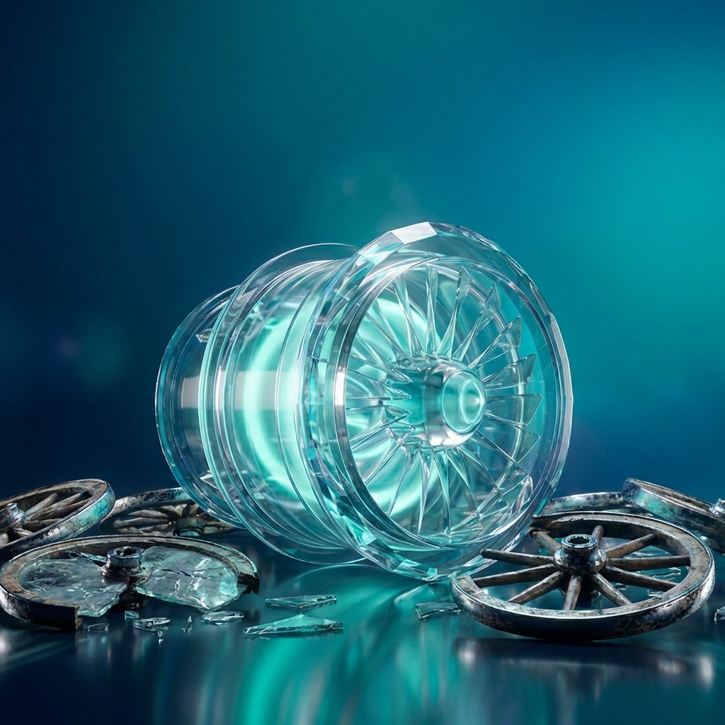 מנוע טורבינה עתידני מזכוכית וכרום המייצג יעילות טכנולוגית