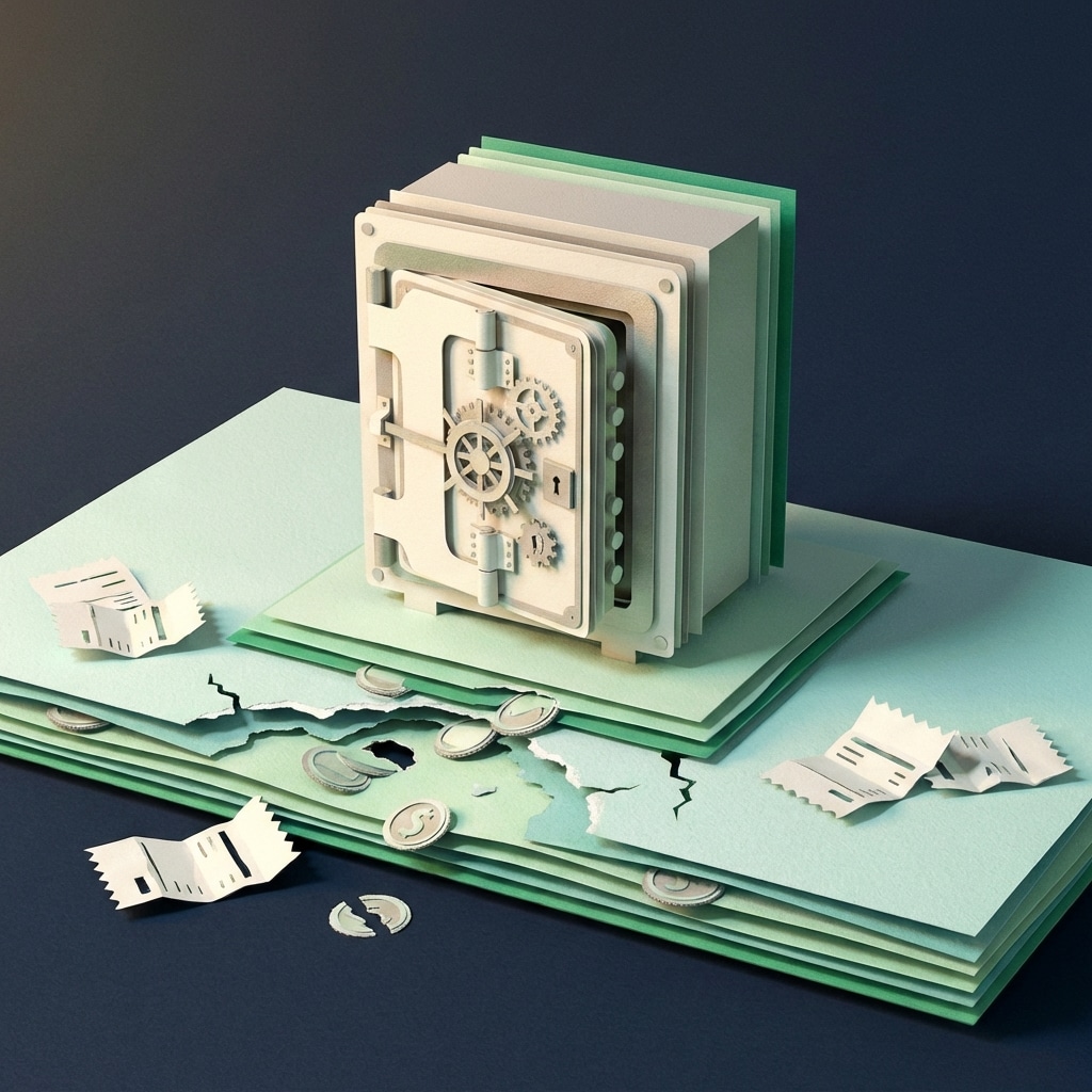 אייקון תלת מימד של כספת מנייר המייצגת ניהול תזרים מזומנים