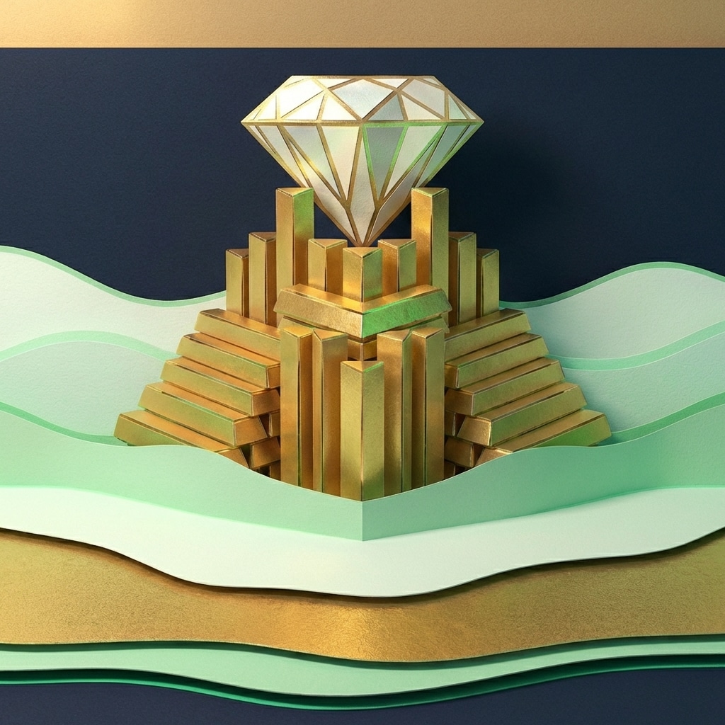 אייקון גזרי נייר של מבצר מטילים ויהלום המייצג רווחיות גבוהה