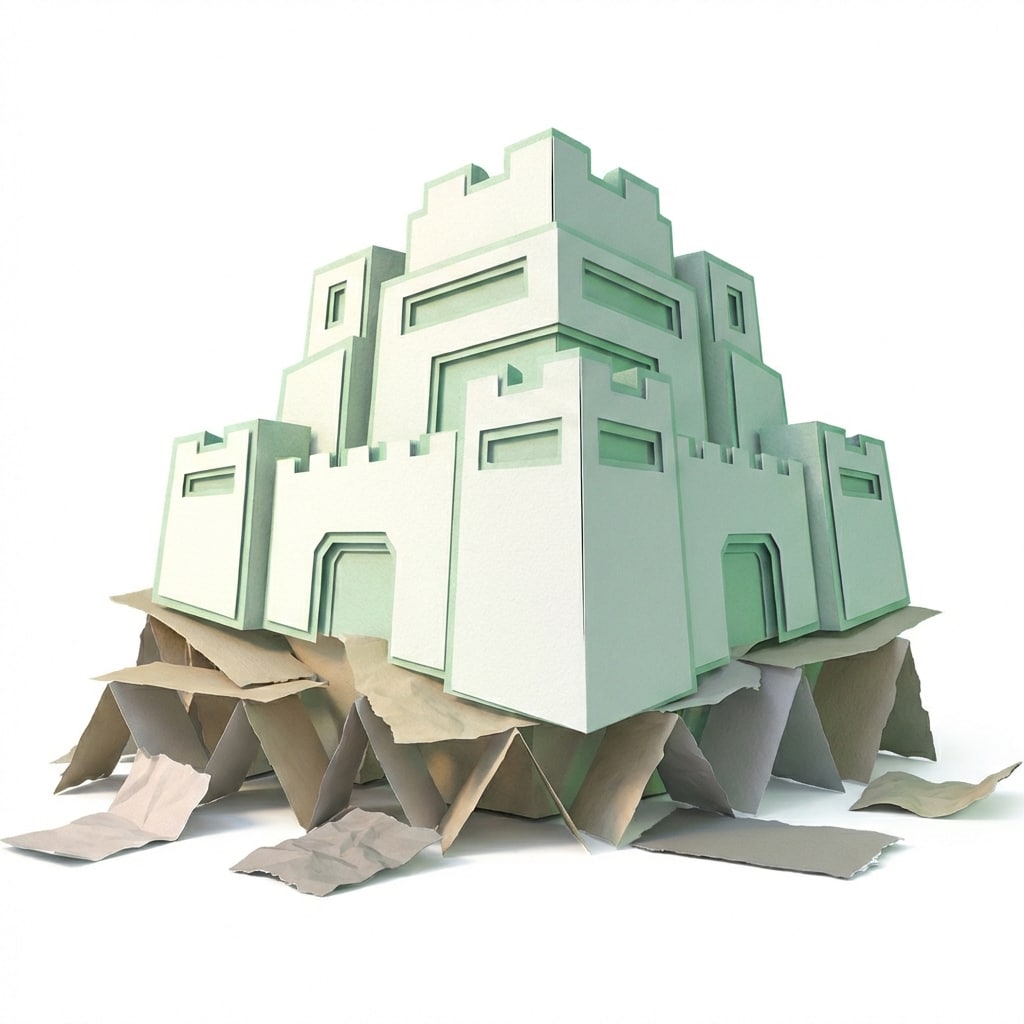 אייקון תלת מימד של מבצר נייר גיאומטרי המסמל ביטחון פיננסי