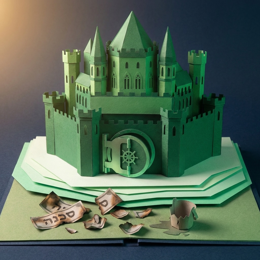 אייקון טירה מנייר ירוק המסמל הגנה פיננסית