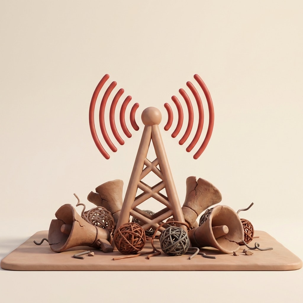 אייקון תלת-ממדי של אנטנת רדיו מעוצבת בסגנון חימר