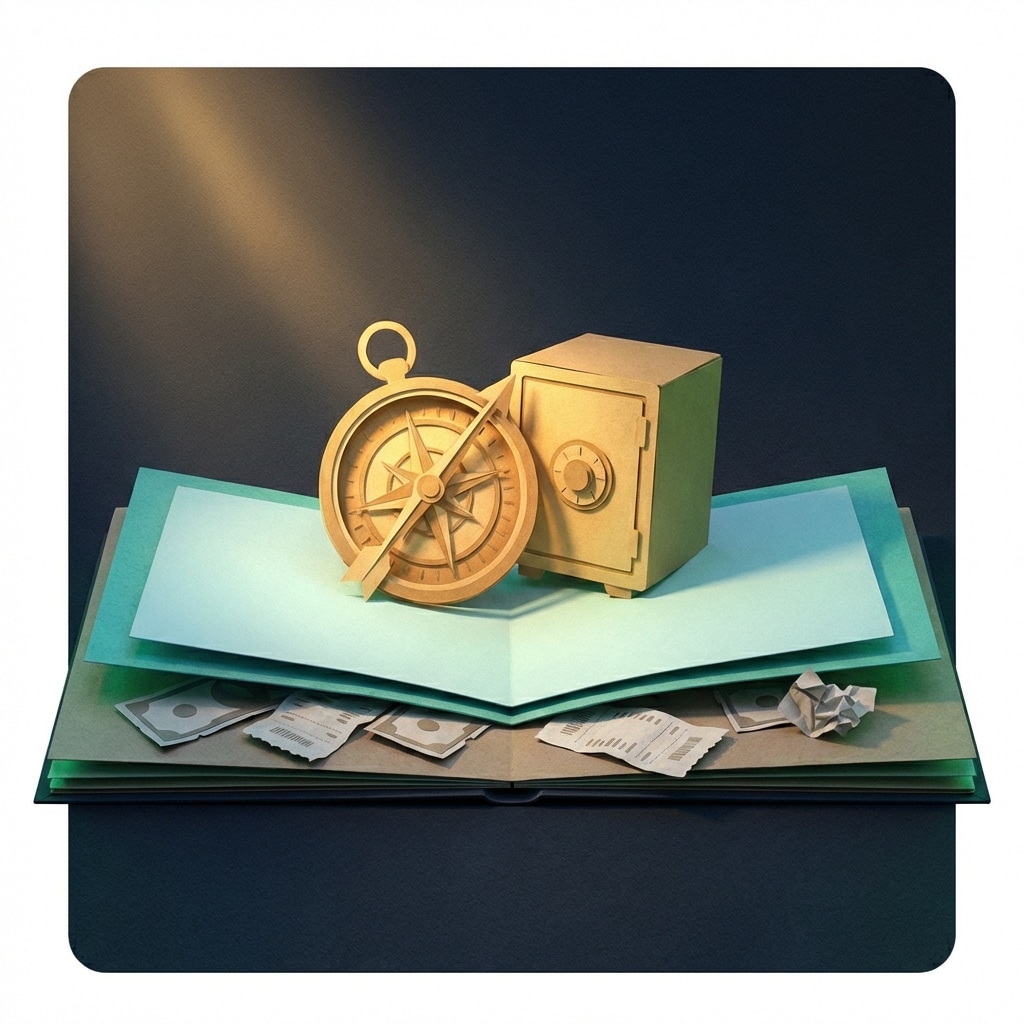 אייקון תלת מימד של מצפן וכספת מנייר