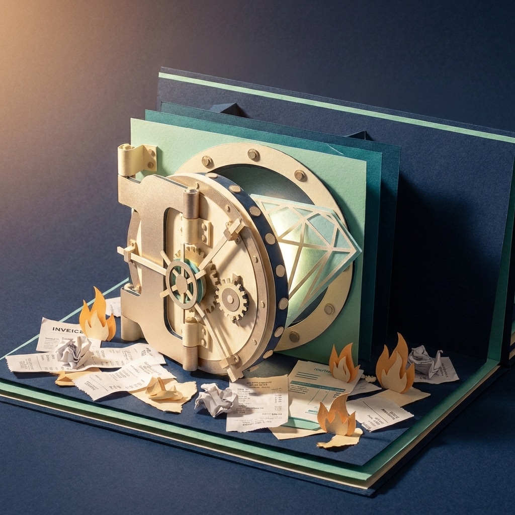 אייקון מגזרת נייר של כספת פתוחה עם יהלום במרכזה