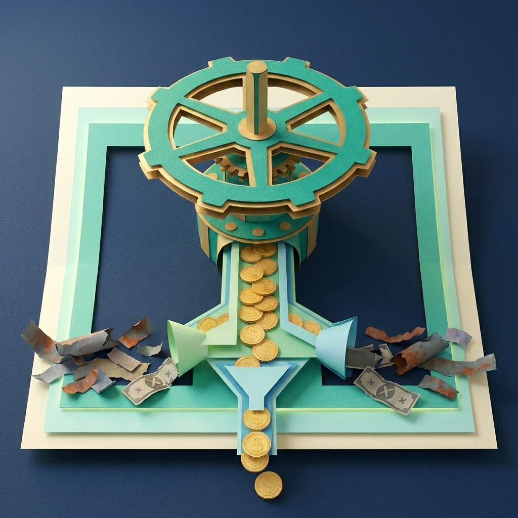 אייקון תלת מימד של ברז תעשייתי עשוי נייר המייצג שליטה בתזרים