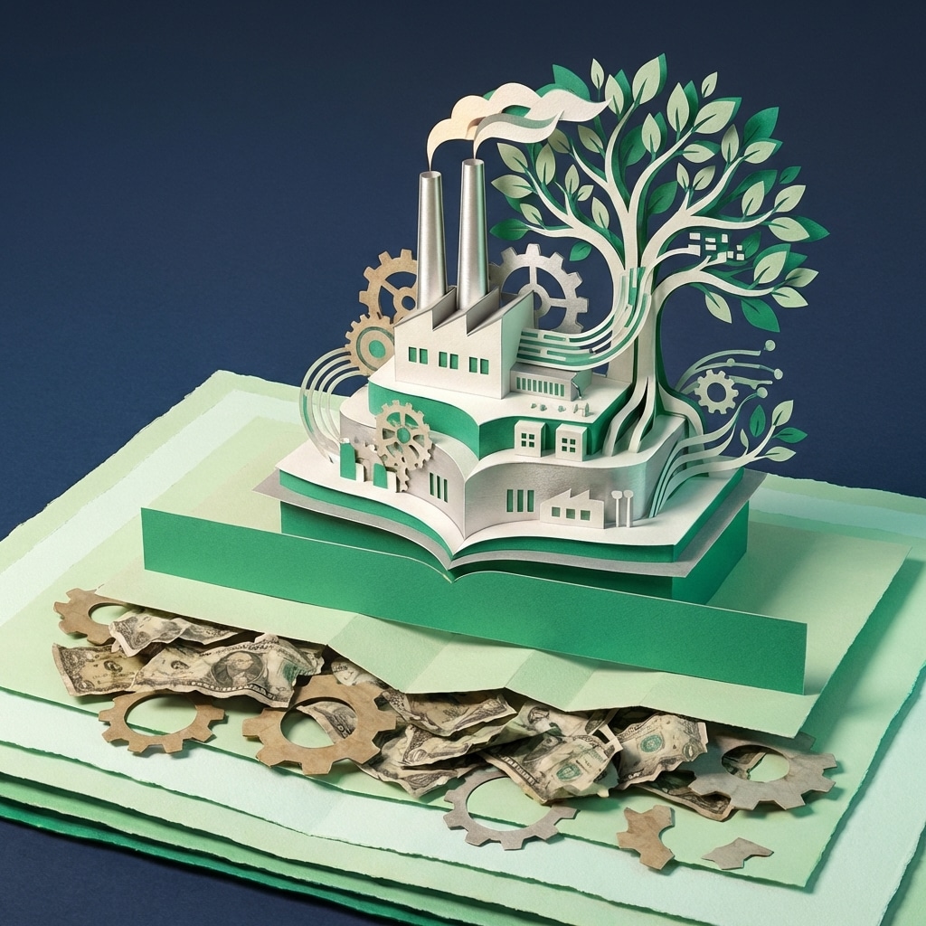 אייקון תלת מימד של עץ-מנוע טכנולוגי עשוי גזרי נייר