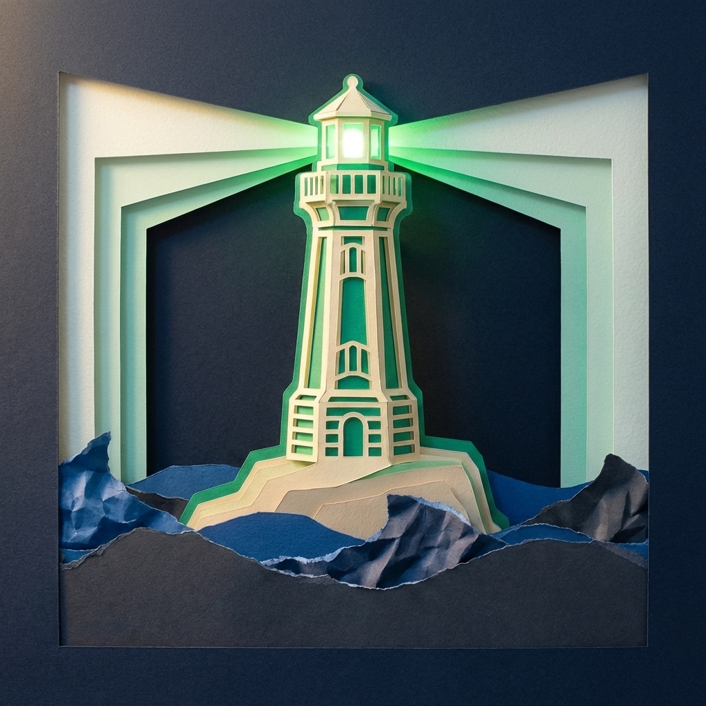 אייקון מגדלור נייר תלת מימדי המייצג ביטחון ויציבות