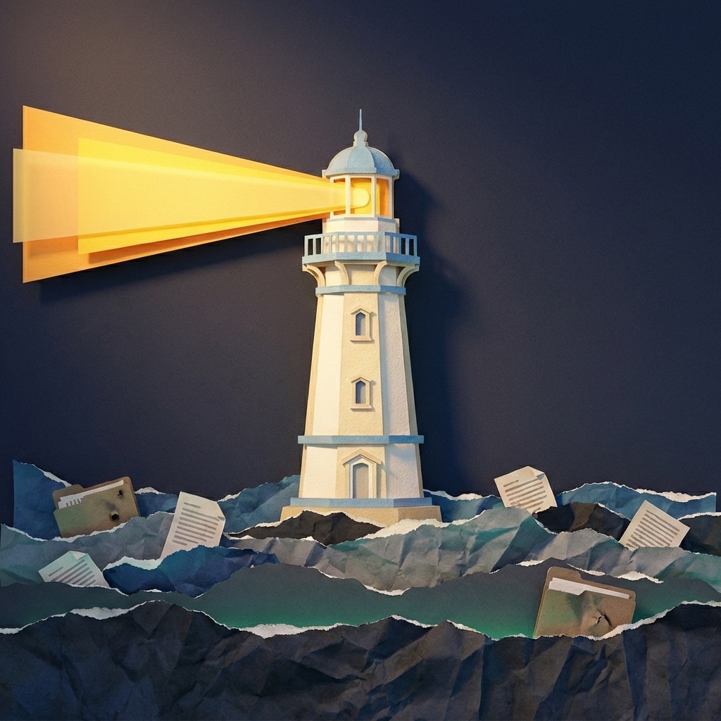 אייקון של מגדלור עשוי שכבות נייר המסמל יציבות בפרישה