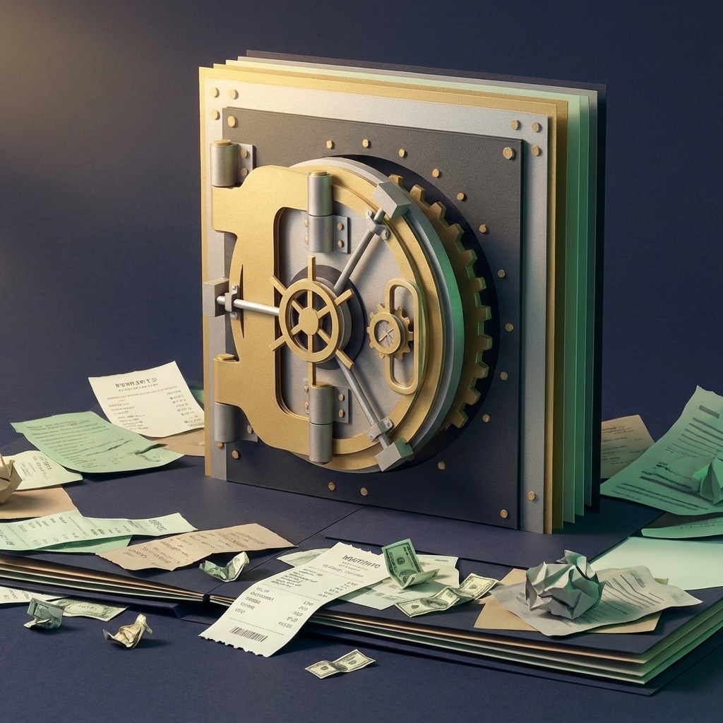 אייקון כספת נייר מעוצבת המייצגת ביטחון פיננסי