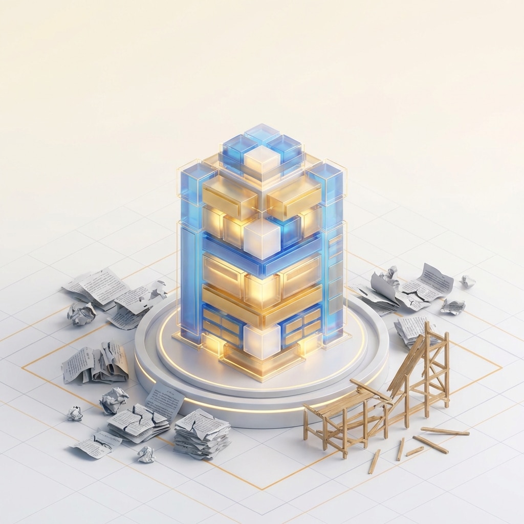 אייקון איזומטרי של גורד שחקים דיגיטלי המייצג מבנה מאמר SEO