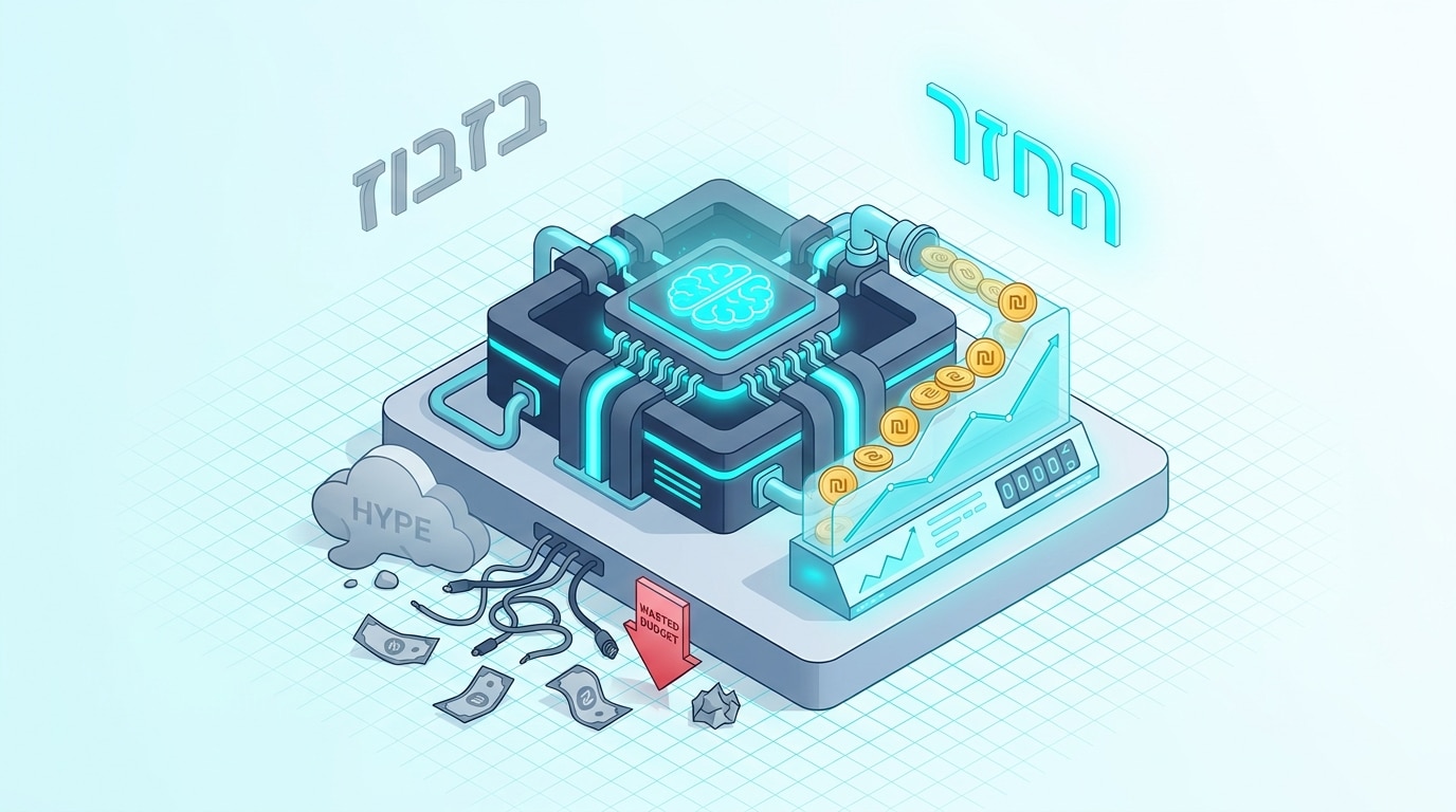 בינה מלאכותית לעסקים: מנוע AI איזומטרי שמזרים מטבעות לדשבורד הכנסות עולה מול בזבוז תקציב